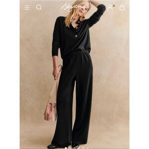 Sezane Loulou Merino Wool Knit Trousers M Black
